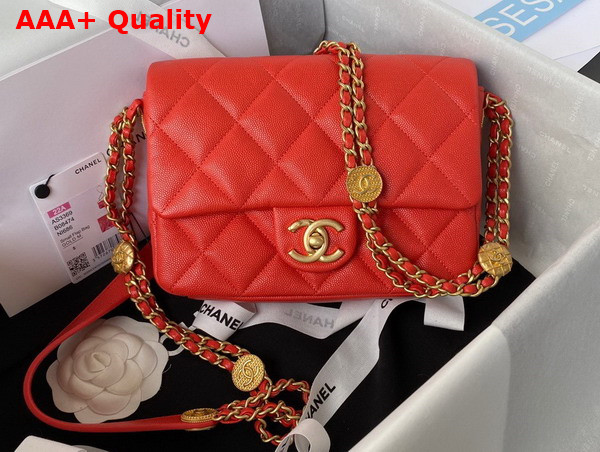 Chanel Small Flap Bag Red Grained Shiny Calfskin Gold Tone Metal Ref AS3369 Replica