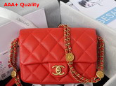 Chanel Small Flap Bag Red Grained Shiny Calfskin Gold Tone Metal Ref AS3369 Replica