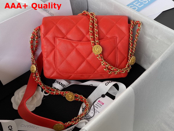 Chanel Small Flap Bag Red Grained Shiny Calfskin Gold Tone Metal Ref AS3369 Replica