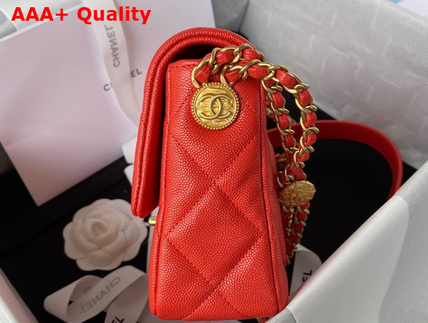 Chanel Small Flap Bag Red Grained Shiny Calfskin Gold Tone Metal Ref AS3369 Replica