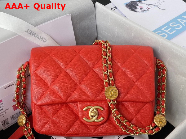 Chanel Small Flap Bag Red Grained Shiny Calfskin Gold Tone Metal Ref AS3369 Replica