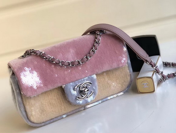 Chanel Small Flap Bag Sequins Pink