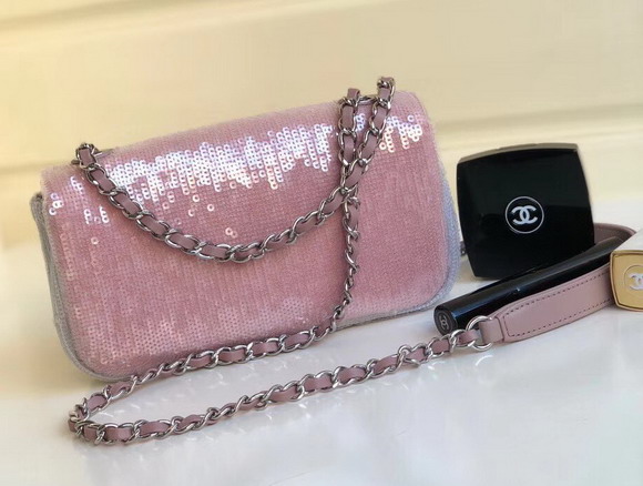 Chanel Small Flap Bag Sequins Pink