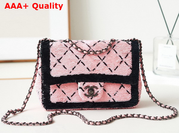 Chanel Small Flap Bag Sequins and Black Metal Pink and Black AS4561 Replica