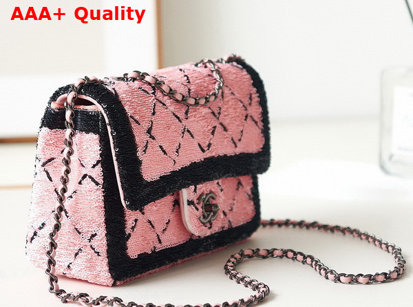 Chanel Small Flap Bag Sequins and Black Metal Pink and Black AS4561 Replica