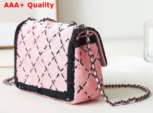 Chanel Small Flap Bag Sequins and Black Metal Pink and Black AS4561 Replica