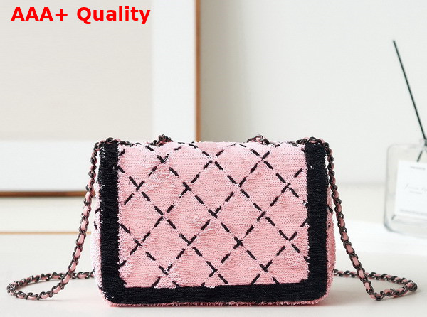 Chanel Small Flap Bag Sequins and Black Metal Pink and Black AS4561 Replica