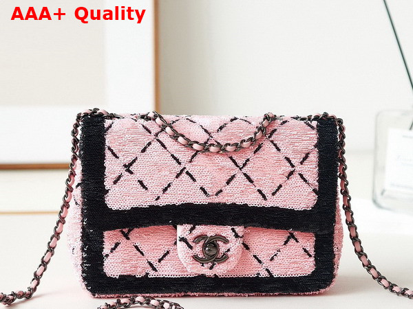 Chanel Small Flap Bag Sequins and Black Metal Pink and Black AS4561 Replica