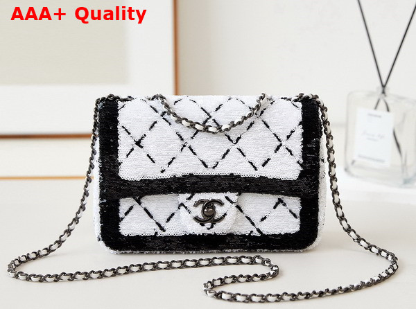 Chanel Small Flap Bag Sequins and Black Metal White and Black AS4561 Replica