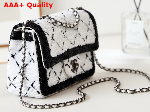 Chanel Small Flap Bag Sequins and Black Metal White and Black AS4561 Replica