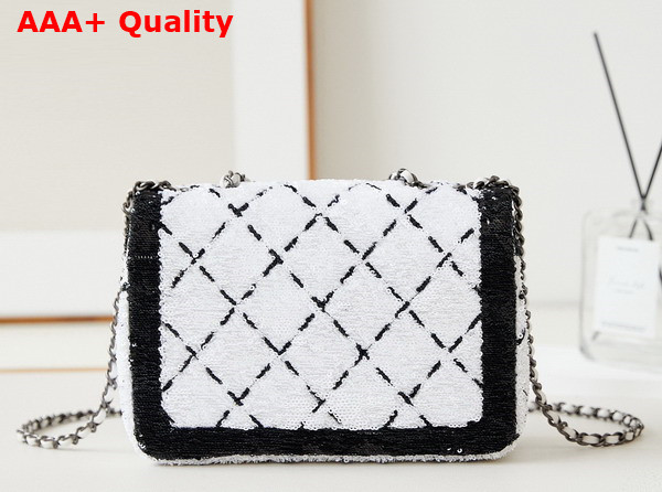 Chanel Small Flap Bag Sequins and Black Metal White and Black AS4561 Replica