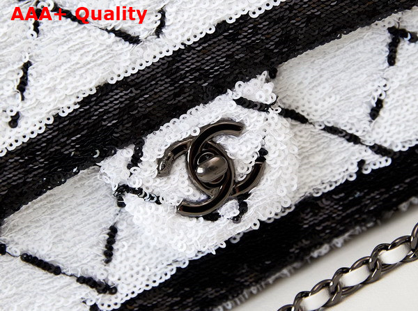 Chanel Small Flap Bag Sequins and Black Metal White and Black AS4561 Replica