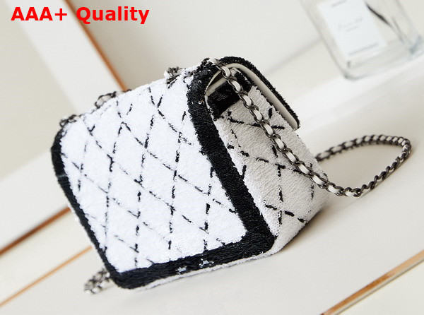 Chanel Small Flap Bag Sequins and Black Metal White and Black AS4561 Replica