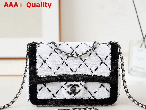 Chanel Small Flap Bag Sequins and Black Metal White and Black AS4561 Replica