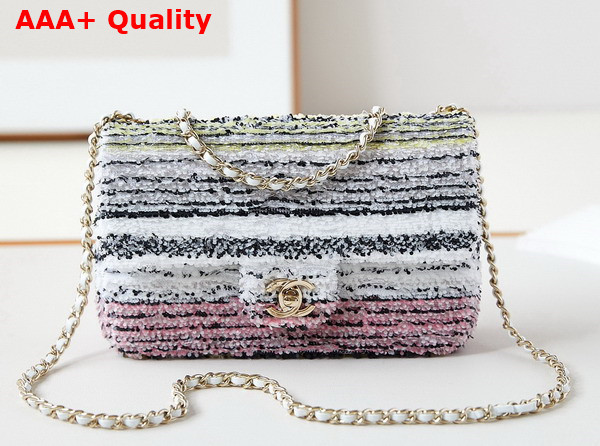 Chanel Small Flap Bag Sequins and Gold Tone Metal White Black Pink and Yellow As4561 Replica