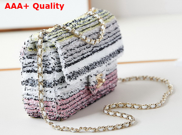 Chanel Small Flap Bag Sequins and Gold Tone Metal White Black Pink and Yellow As4561 Replica