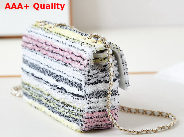 Chanel Small Flap Bag Sequins and Gold Tone Metal White Black Pink and Yellow As4561 Replica