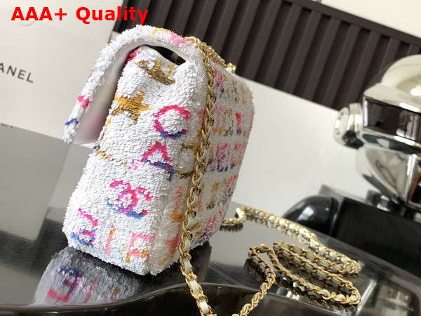 Chanel Small Flap Bag Sequins and Gold Tone Metal White Yellow Pink and Blue AS4561 Replica