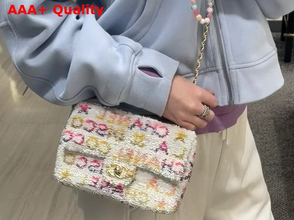 Chanel Small Flap Bag Sequins and Gold Tone Metal White Yellow Pink and Blue AS4561 Replica