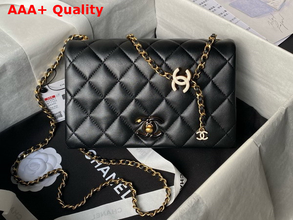 Chanel Small Flap Bag Shiny Lambskin Enamel Gold Tone Metal Black AS4967 Replica