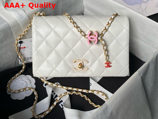 Chanel Small Flap Bag Shiny Lambskin Enamel Gold Tone Metal White AS4967 Replica