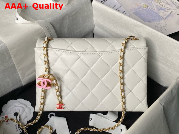 Chanel Small Flap Bag Shiny Lambskin Enamel Gold Tone Metal White AS4967 Replica