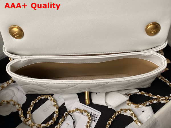 Chanel Small Flap Bag Shiny Lambskin Enamel Gold Tone Metal White AS4967 Replica