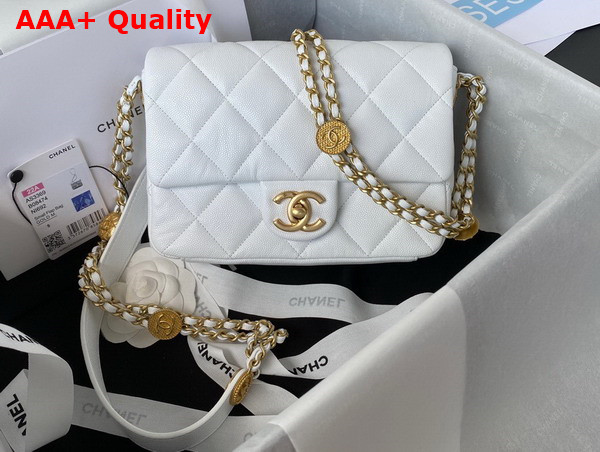 Chanel Small Flap Bag White Grained Shiny Calfskin Gold Tone Metal Ref AS3369 Replica