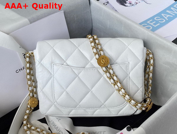 Chanel Small Flap Bag White Grained Shiny Calfskin Gold Tone Metal Ref AS3369 Replica