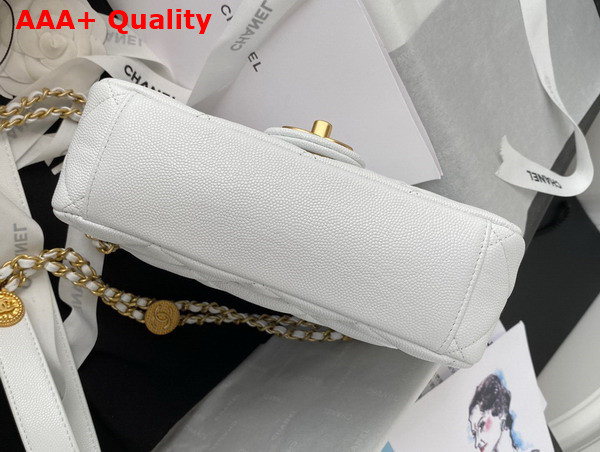 Chanel Small Flap Bag White Grained Shiny Calfskin Gold Tone Metal Ref AS3369 Replica