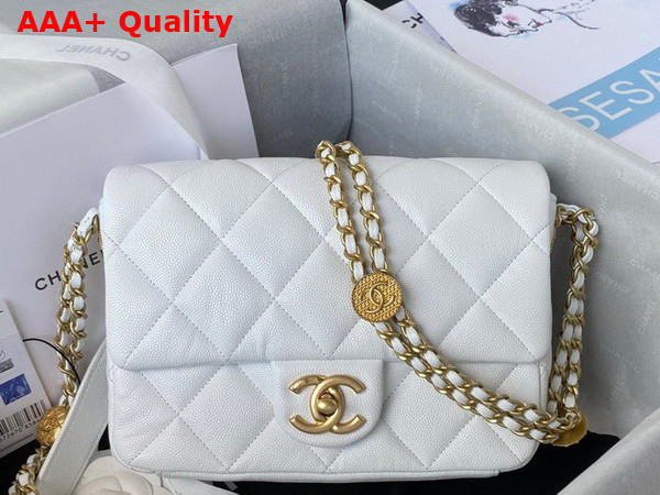 Chanel Small Flap Bag White Grained Shiny Calfskin Gold Tone Metal Ref AS3369 Replica