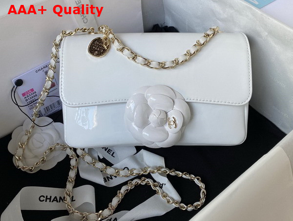 Chanel Small Flap Bag White Patent Calfskin Gold Tone Metal AS4388 Replica