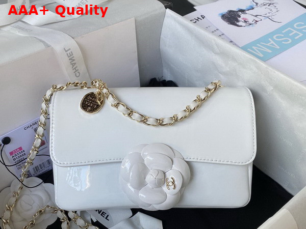 Chanel Small Flap Bag White Patent Calfskin Gold Tone Metal AS4388 Replica