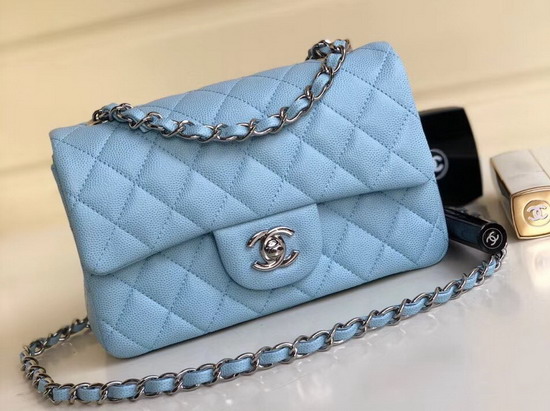 Chanel Small Flap Bag in Baby Blue Grain Leather