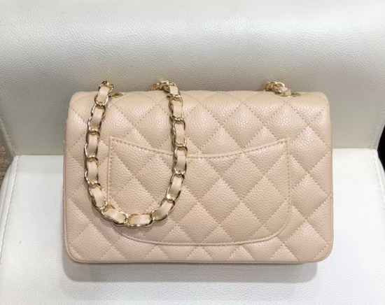 Chanel Small Flap Bag in Beige Grained Calfskin with Gold Tone Metal