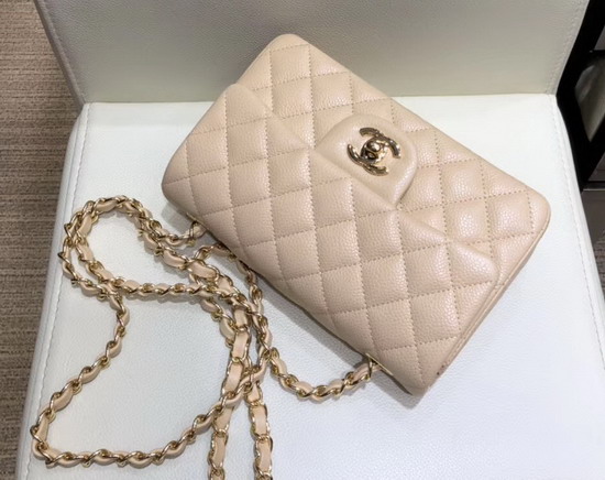 Chanel Small Flap Bag in Beige Grained Calfskin with Gold Tone Metal