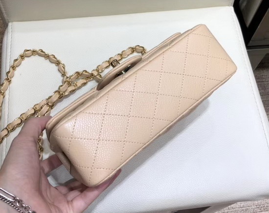 Chanel Small Flap Bag in Beige Grained Calfskin with Gold Tone Metal