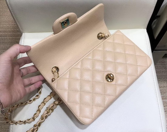 Chanel Small Flap Bag in Beige Grained Calfskin with Gold Tone Metal