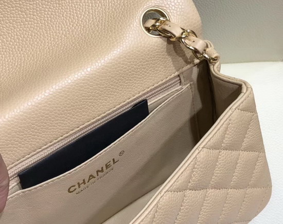 Chanel Small Flap Bag in Beige Grained Calfskin with Gold Tone Metal