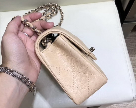 Chanel Small Flap Bag in Beige Grained Calfskin with Silver Tone Metal