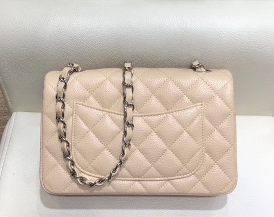 Chanel Small Flap Bag in Beige Grained Calfskin with Silver Tone Metal