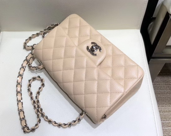 Chanel Small Flap Bag in Beige Grained Calfskin with Silver Tone Metal