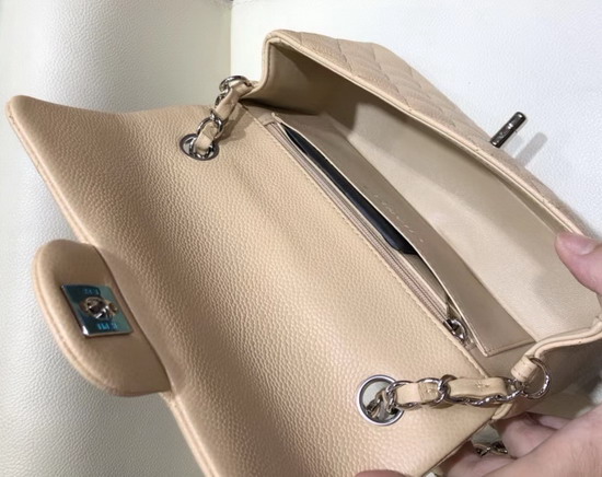 Chanel Small Flap Bag in Beige Grained Calfskin with Silver Tone Metal