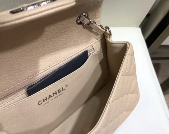 Chanel Small Flap Bag in Beige Grained Calfskin with Silver Tone Metal