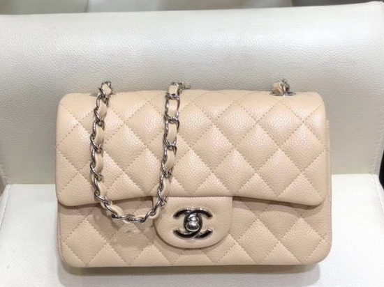 Chanel Small Flap Bag in Beige Grained Calfskin with Silver Tone Metal