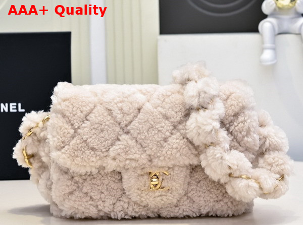 Chanel Small Flap Bag in Beige Shearling Lambskin Gold Tone Metal AS5193 Replica