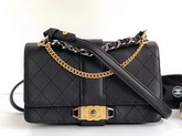 Chanel Small Flap Bag in Black Calfskin Ruthenium Finish and Gold Tone Metal