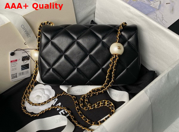 Chanel Small Flap Bag in Black Lambskin Imitation Pearls Gold Tone Metal As4861 Replica