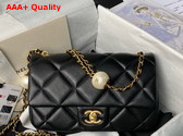 Chanel Small Flap Bag in Black Lambskin Imitation Pearls Gold Tone Metal As4861 Replica