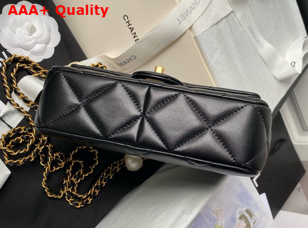 Chanel Small Flap Bag in Black Lambskin Imitation Pearls Gold Tone Metal As4861 Replica